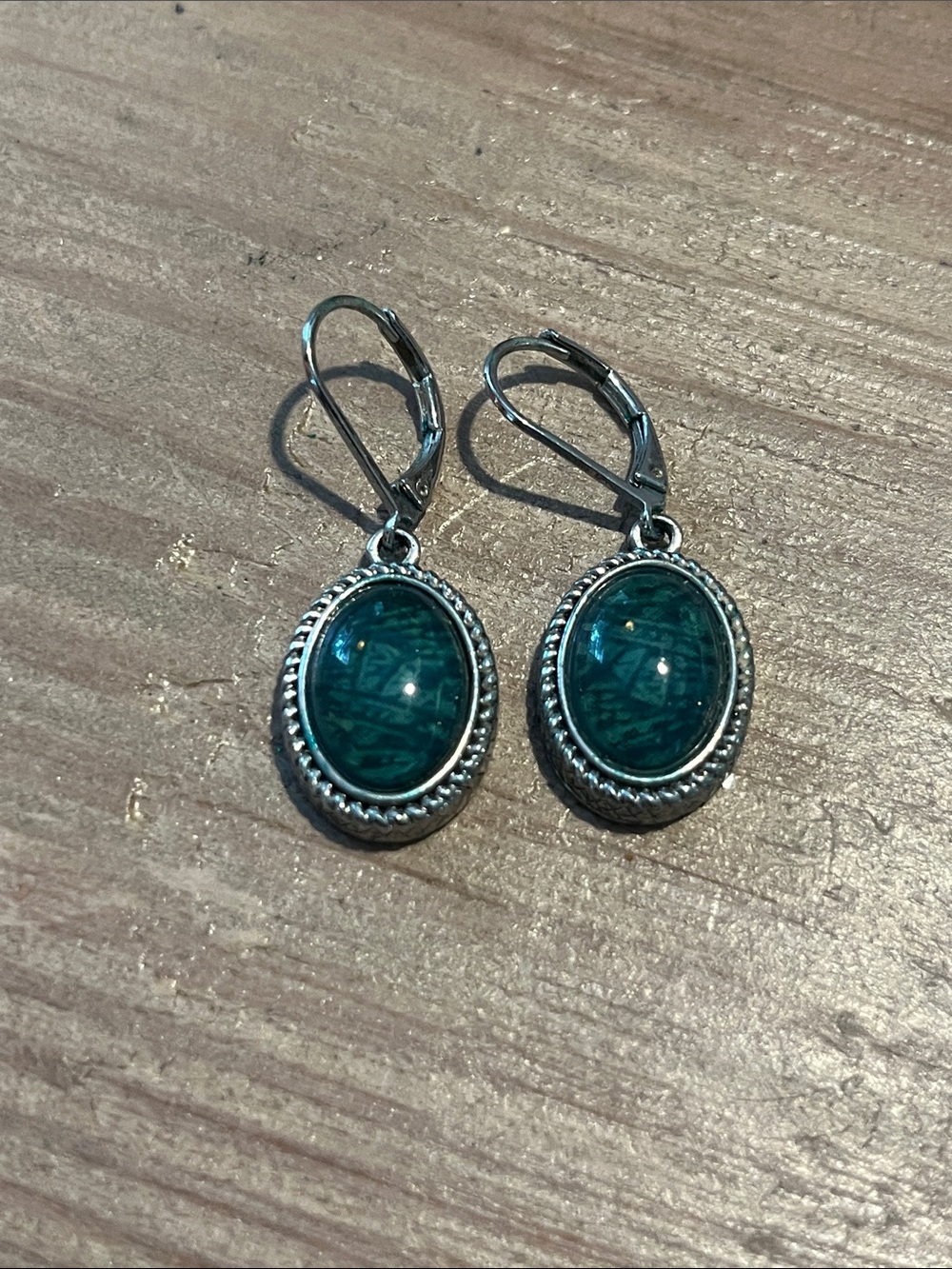 Napier Silver-Tone Earrings with Teal Oval Stones
